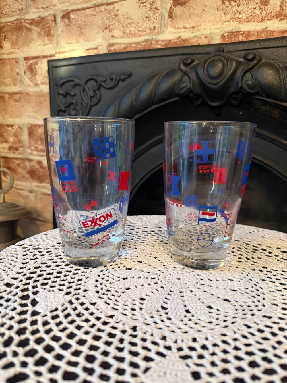 Vtg Exxon Promotional Highball Maritime Flags Nautical Glasses Tumblers